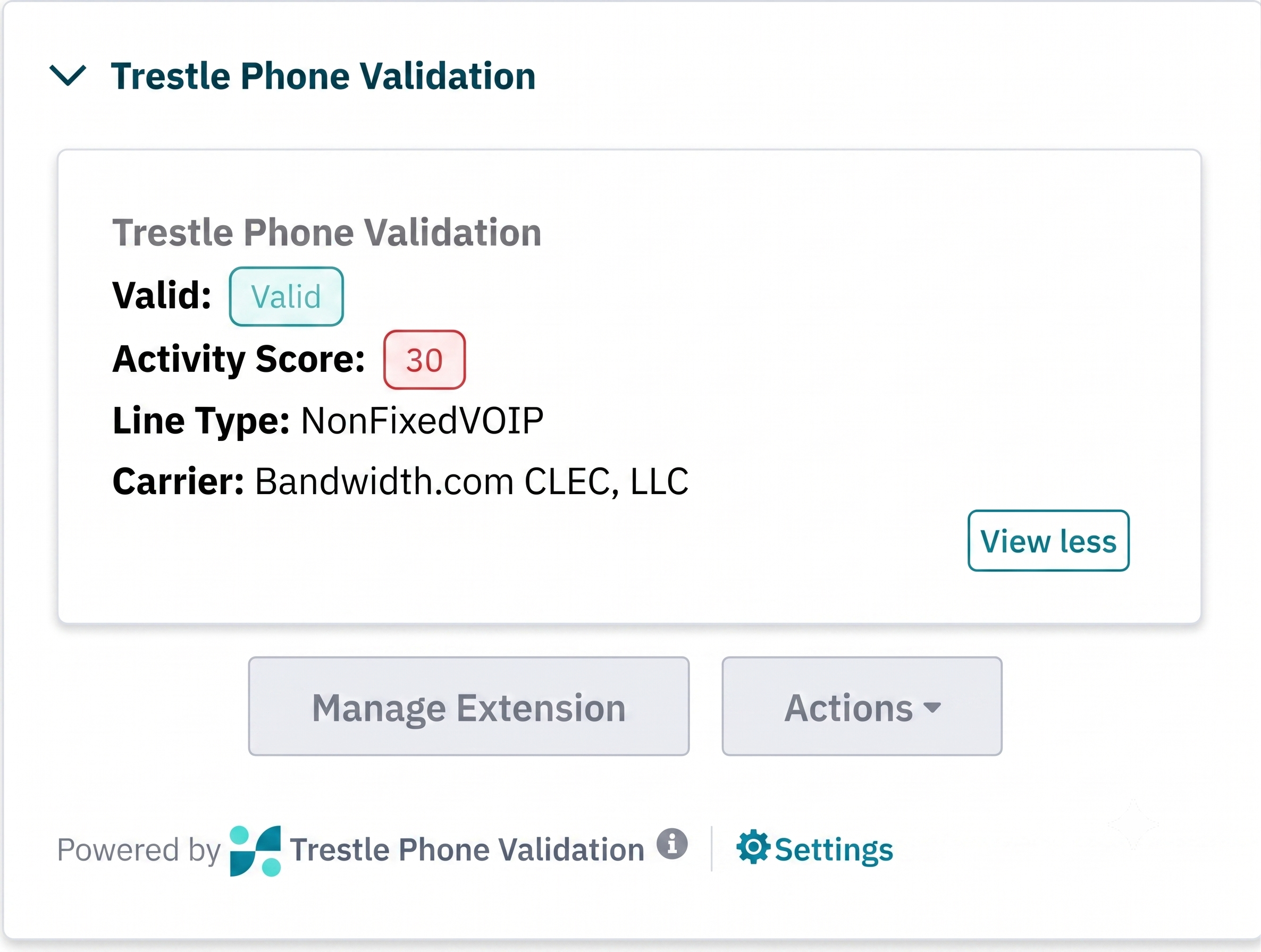 Phone Validation App Card